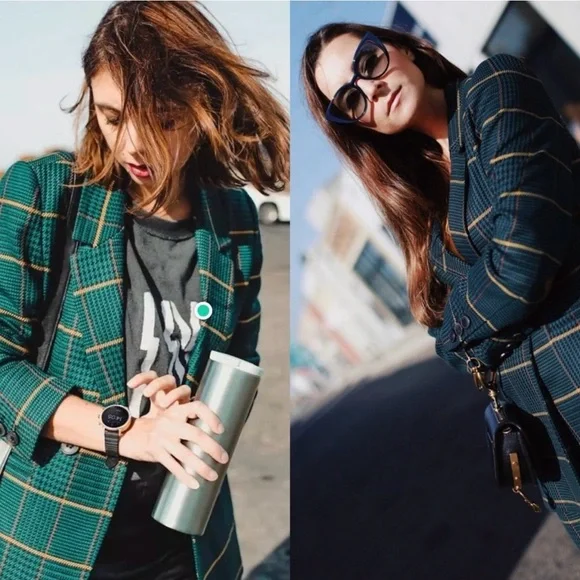 Anine Bing Madeline Blazer In Green Plaid Size Medium - Picture 3 of 10